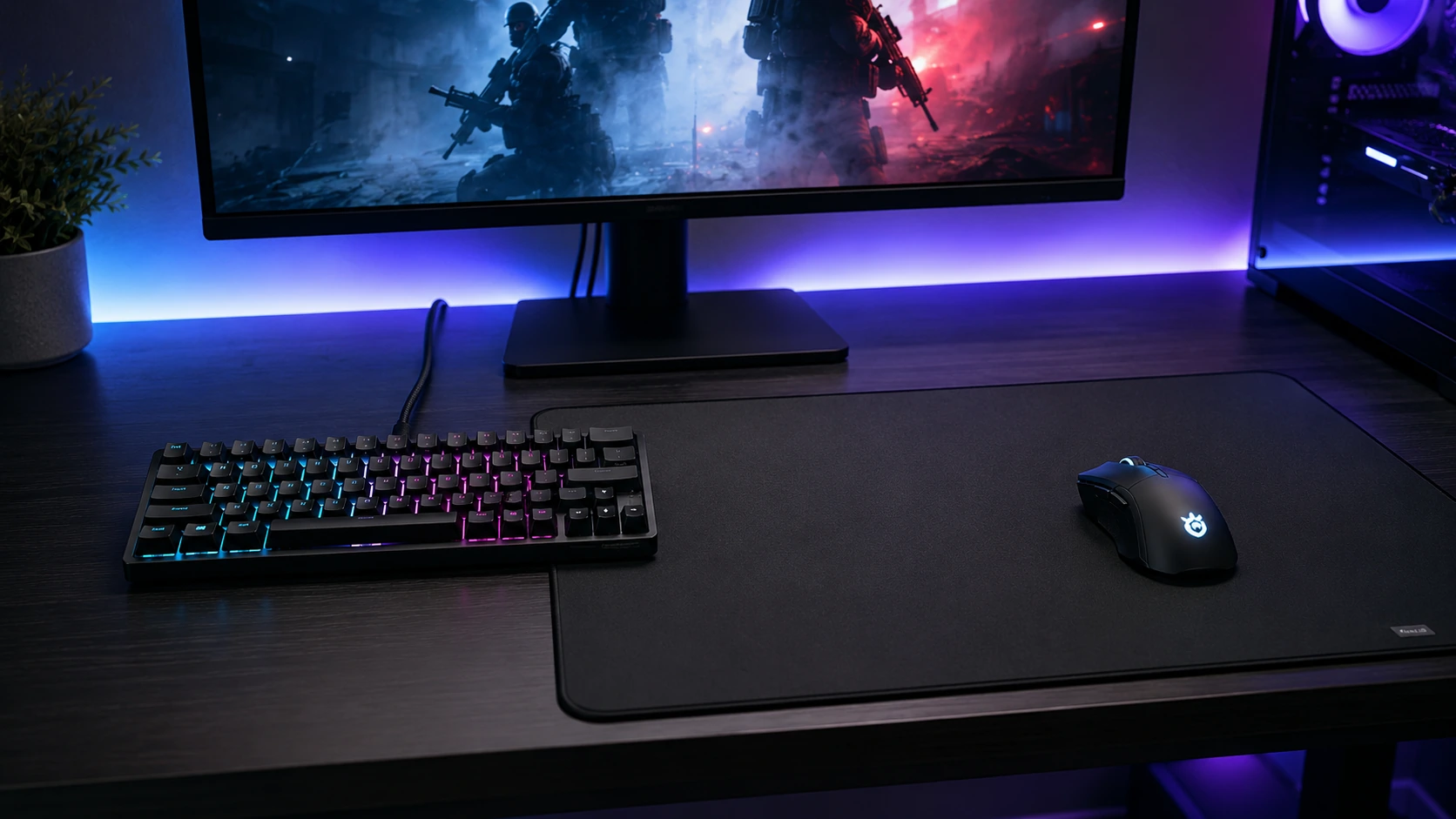 65% keyboard setup for FPS gaming with extended mouse area