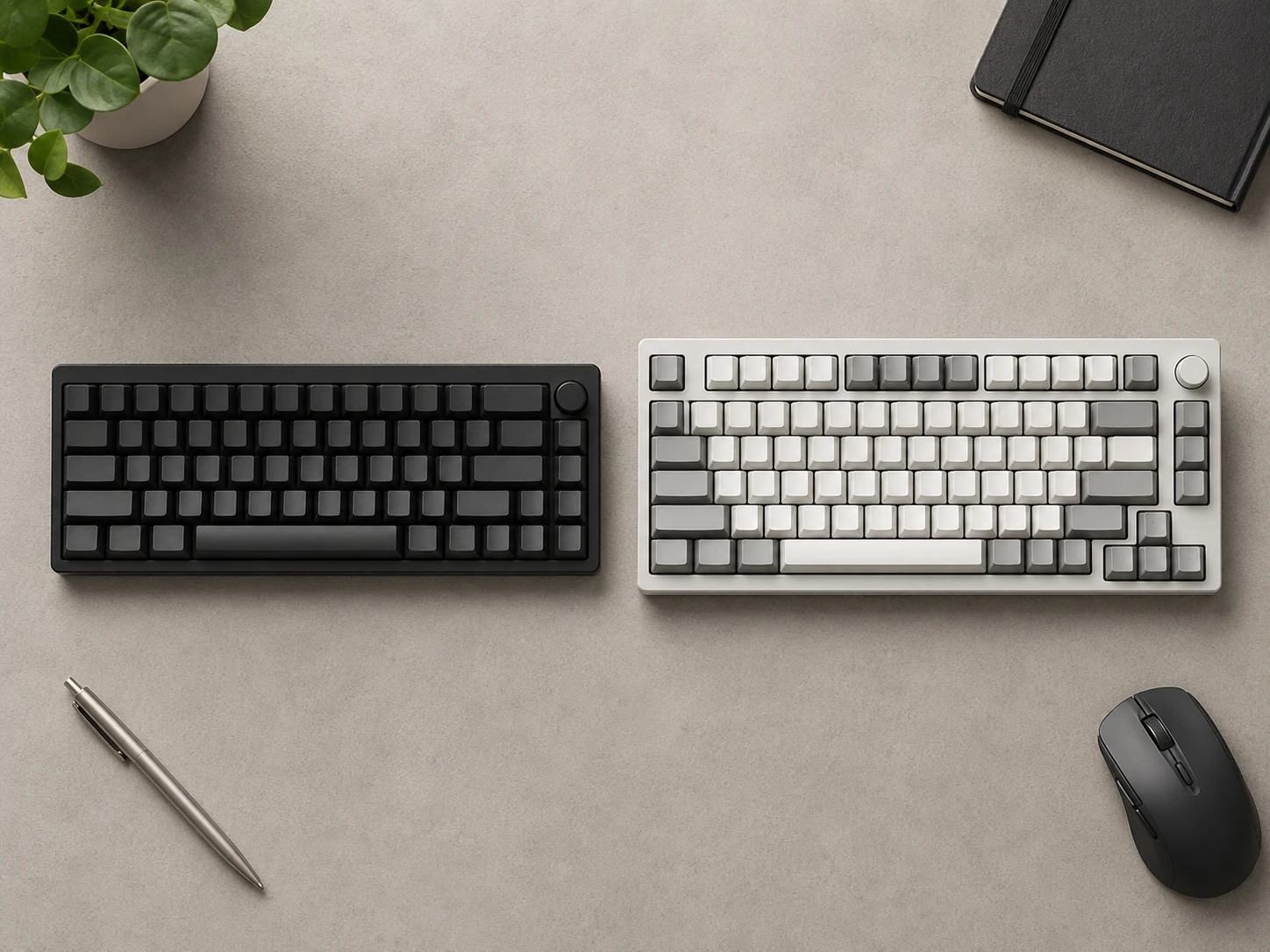 65% vs 75% keyboard direct comparison on desk