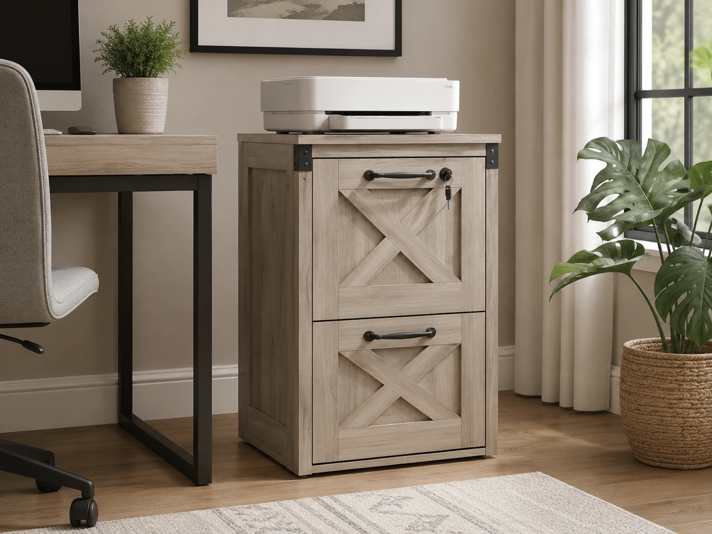 DEVAISE 2-Drawer Wood File Cabinet with Lock, Gray Oak
