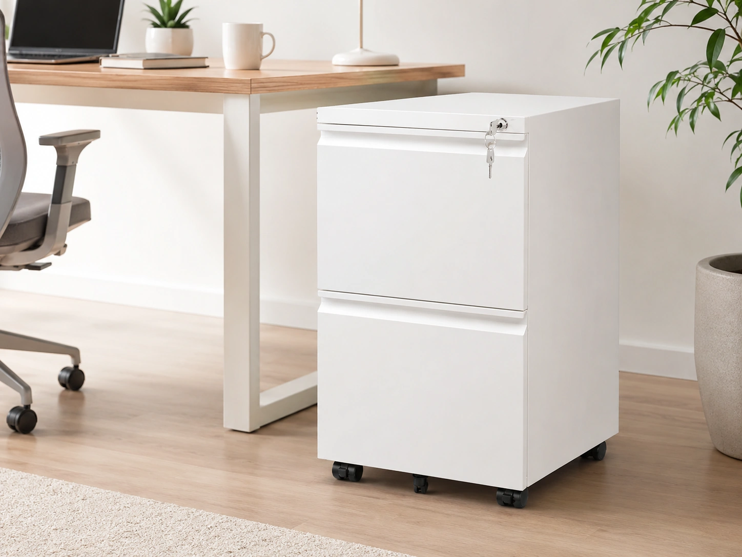 DEVAISE 2-Drawer Metal File Cabinet with Lock, White