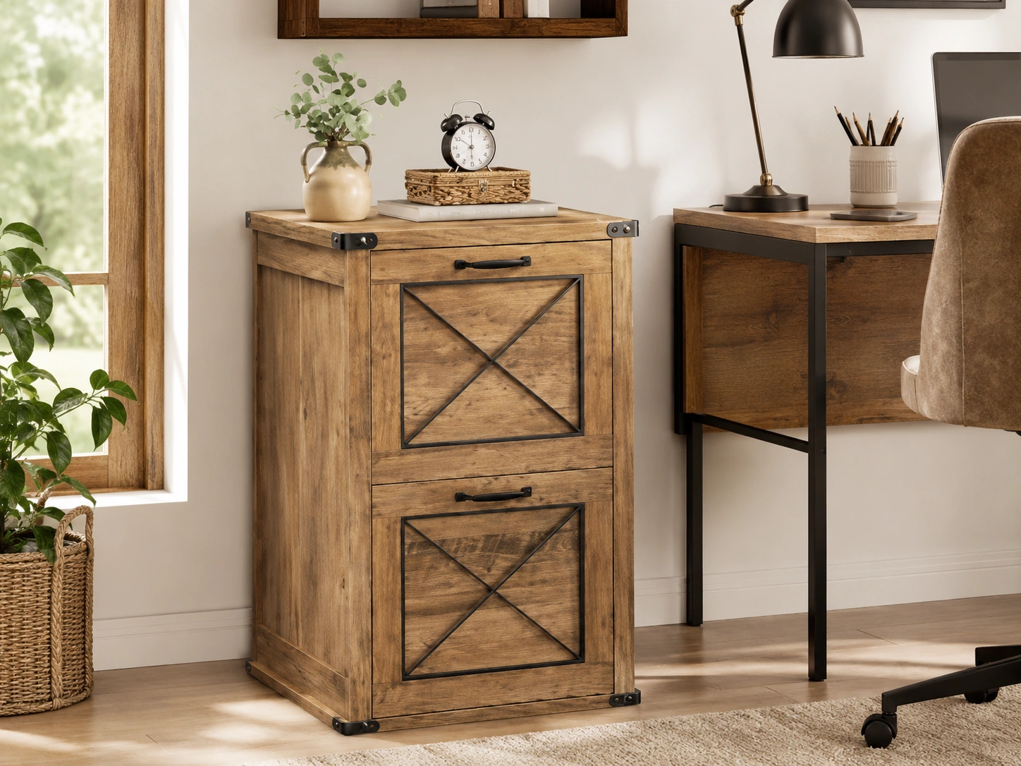 VASAGLE 2-Drawer Honey Brown Farmhouse File Cabinet
