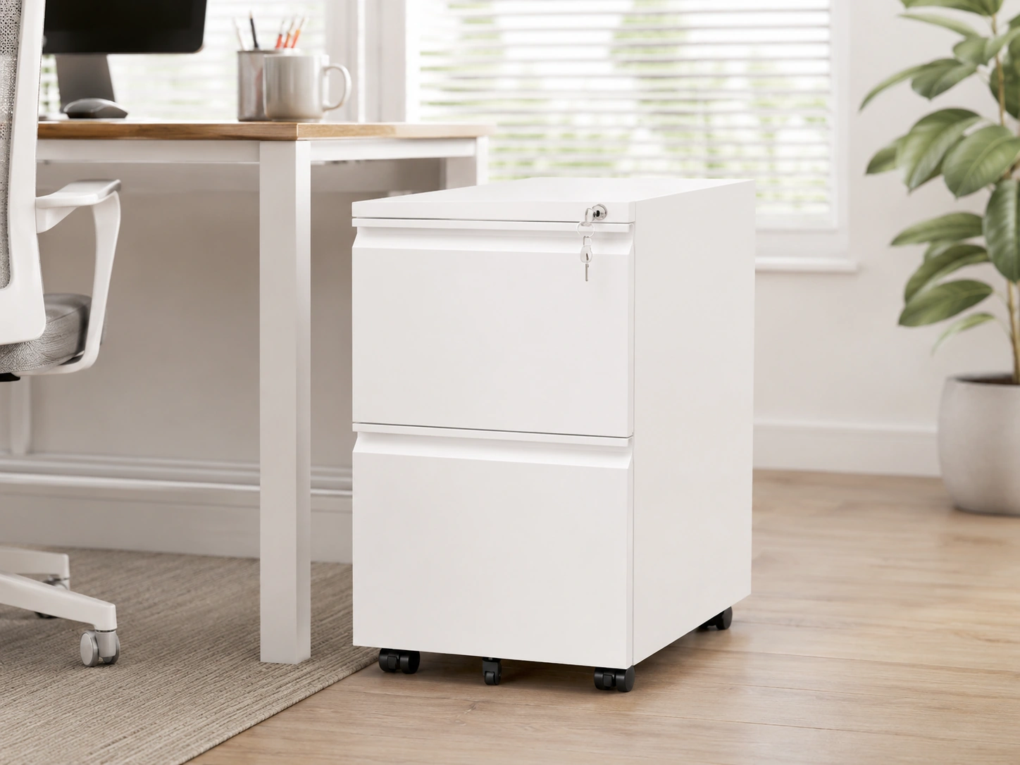 DEVAISE 2-Drawer Metal File Cabinet with Lock, White