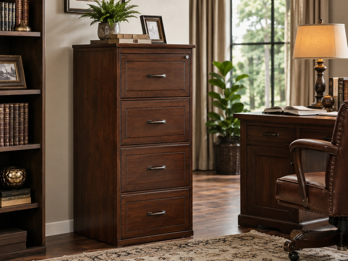 Tribesigns 4-Drawer Vertical Wood Filing Cabinet, Classic Dark Walnut