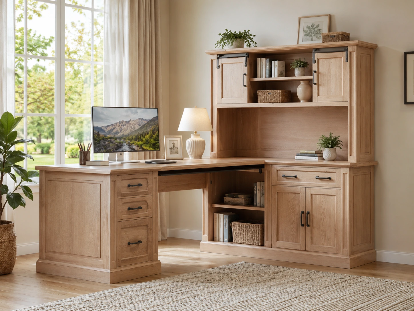 SEDETA Farmhouse Computer Desk with Hutch and 3 Drawers 47.2"