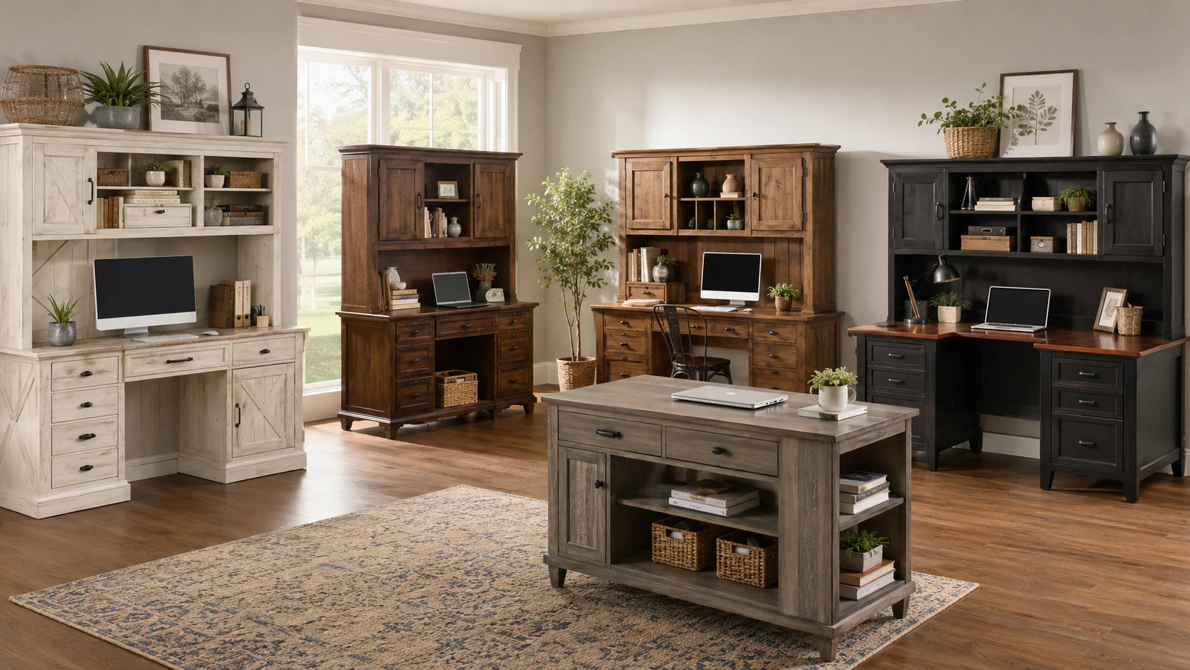SEDETA 67" Farmhouse L-Shaped Desk with Hutch