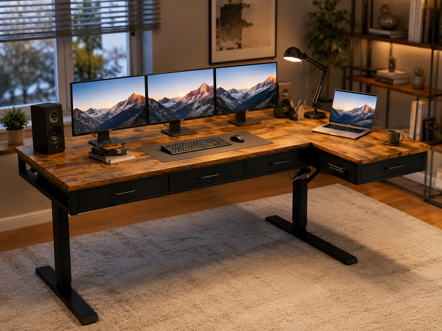 OffiGo 63 Inch L-Shaped Electric Standing Desk with Drawers