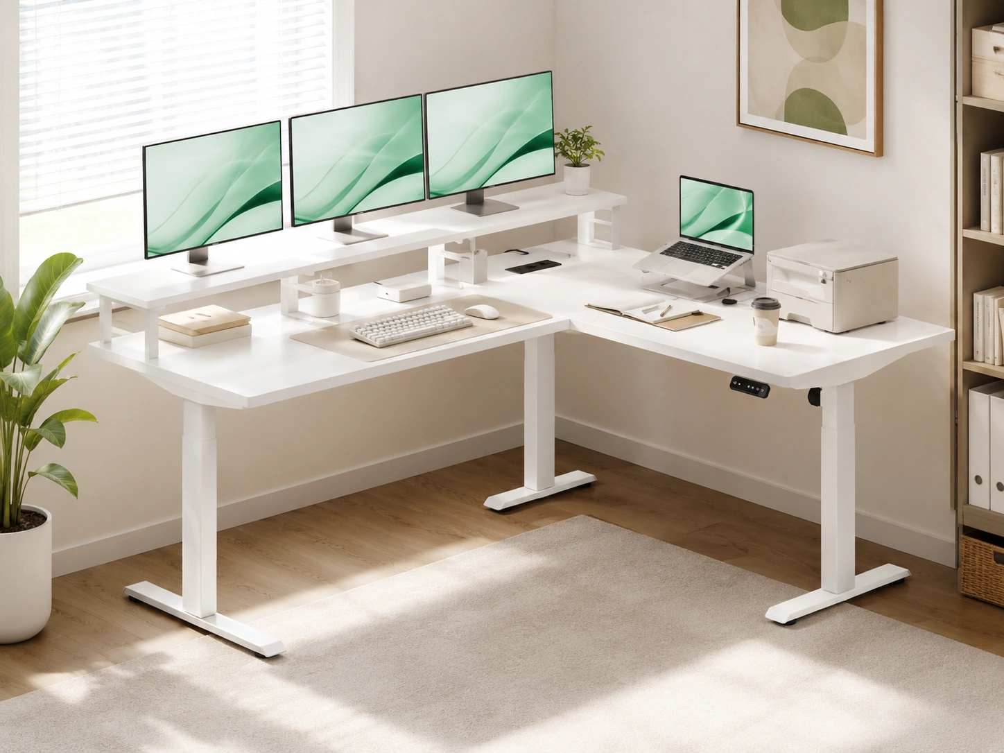 AODK Electric L-Shaped Standing Desk, 59" with Monitor Stand and Power Outlets