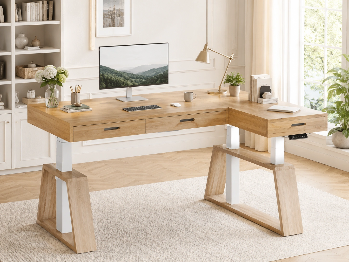 SEDETA 59 Inch L-Shaped Electric Standing Desk with Drawers