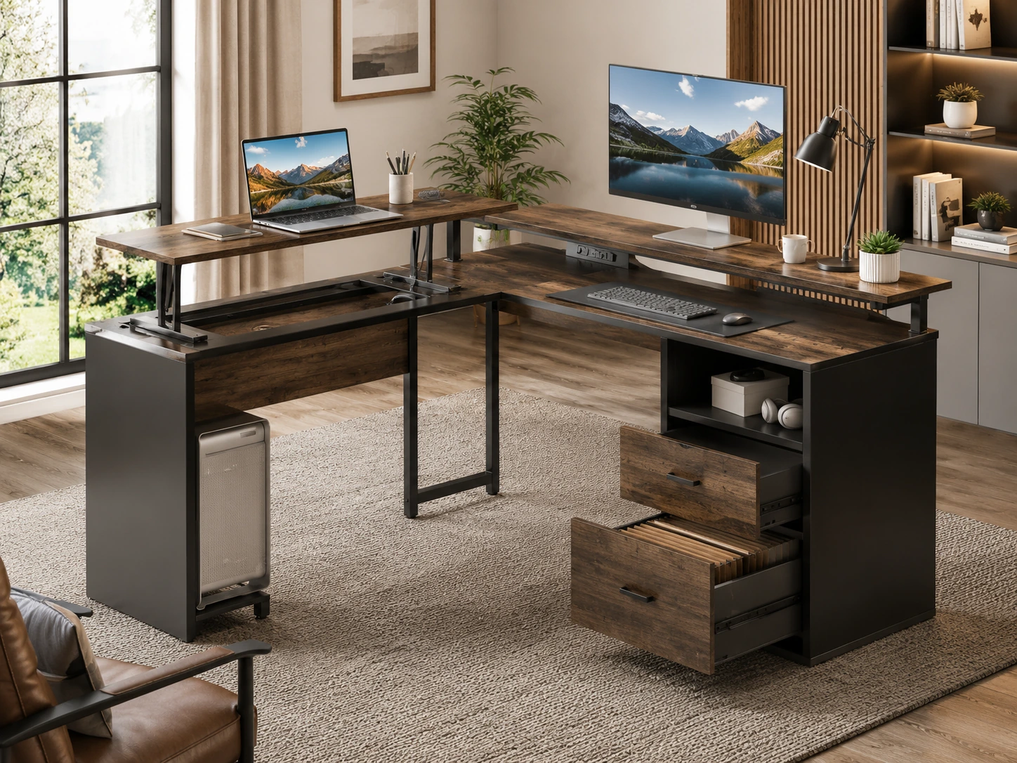 Bestier L-Shaped Standing Desk with Lift Top, 55x55"