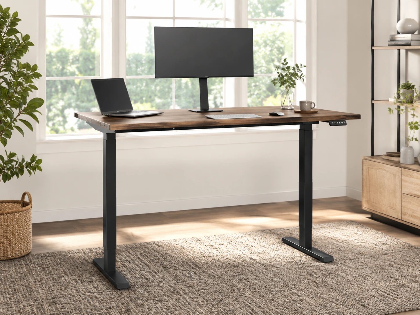 FlexiSpot E6 3-Stage Dual Motor Standing Desk 71x30" Butcher Block Rubberwood