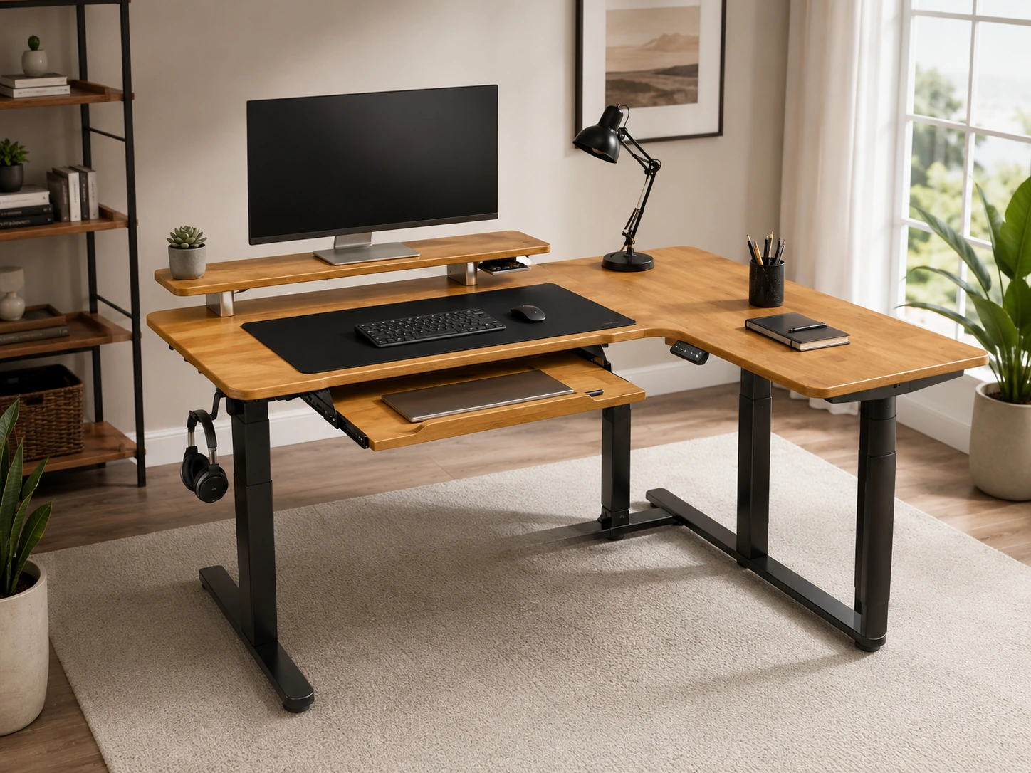 EUREKA ERGONOMIC 61" L-Shaped Standing Desk with Solid Wood Top