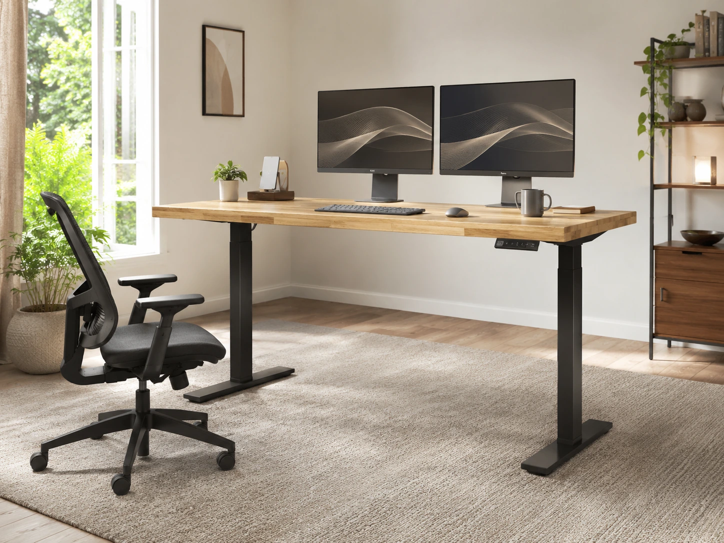EUREKA ERGONOMIC 63" L-Shaped Desk Solid Walnut Wood Top