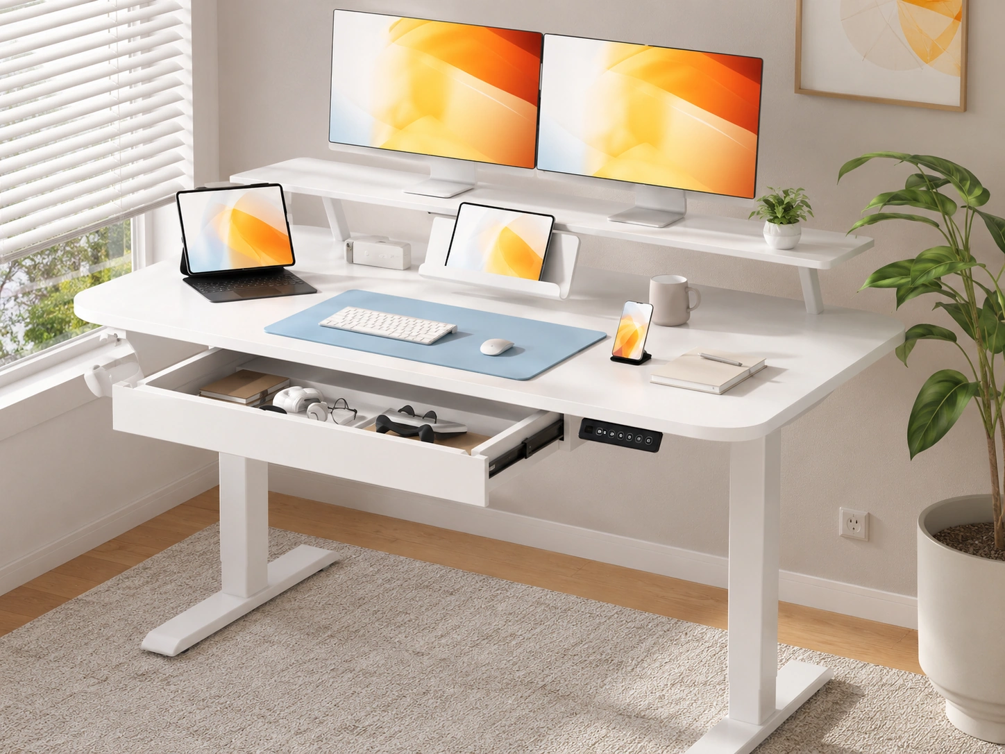 COMHOMA Electric Standing Desk with Drawers, 48x24"