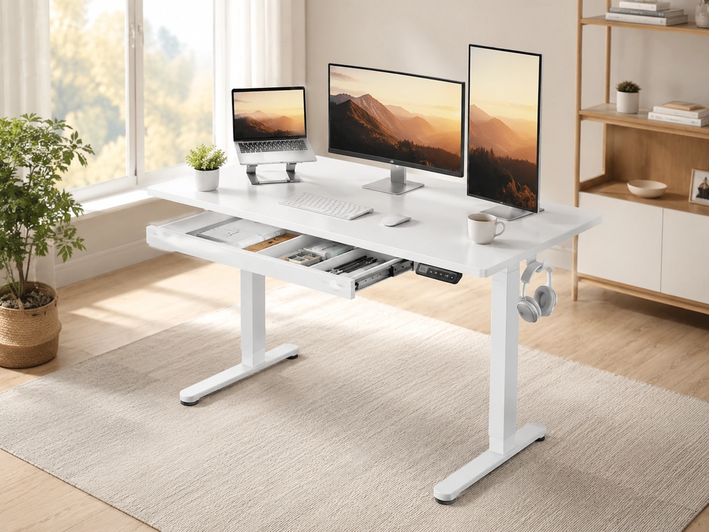 GTPLAYER Electric Standing Desk with Drawers, 48x24" (White)