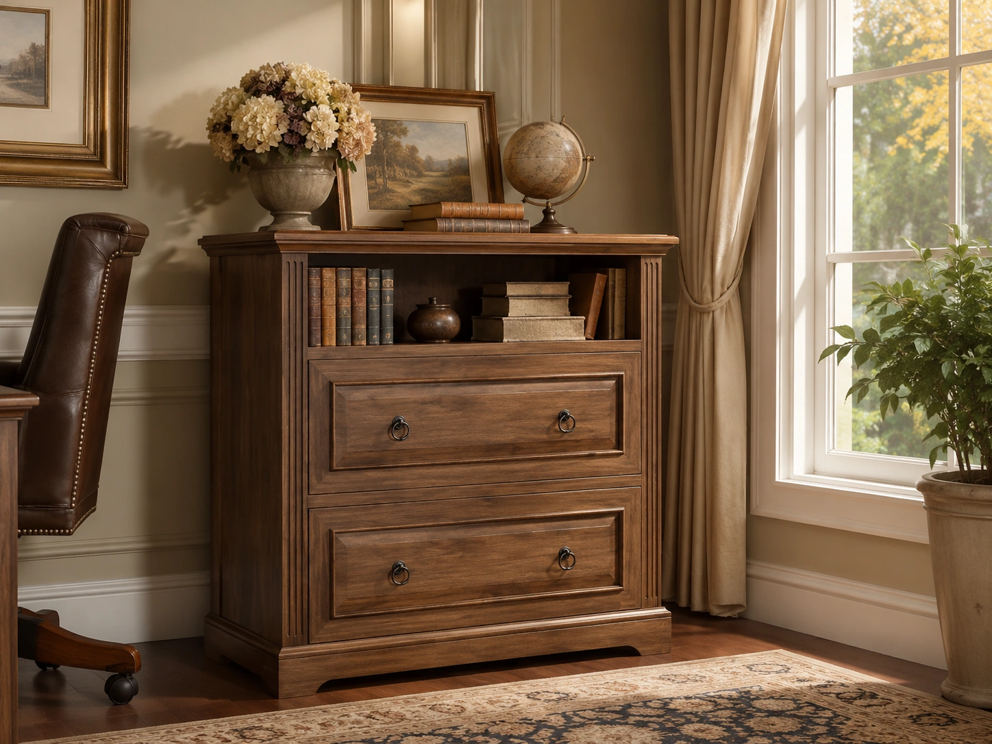Itaar 2-Drawer File Cabinet, Classical American Style, Walnut Brown