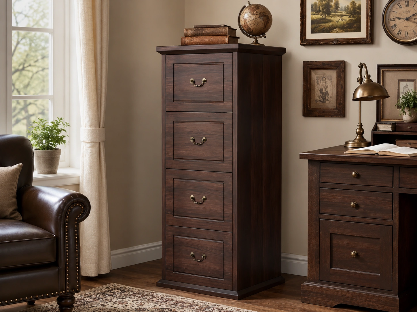Tribesigns 4-Drawer Vertical Wood Filing Cabinet, Classic Dark Walnut