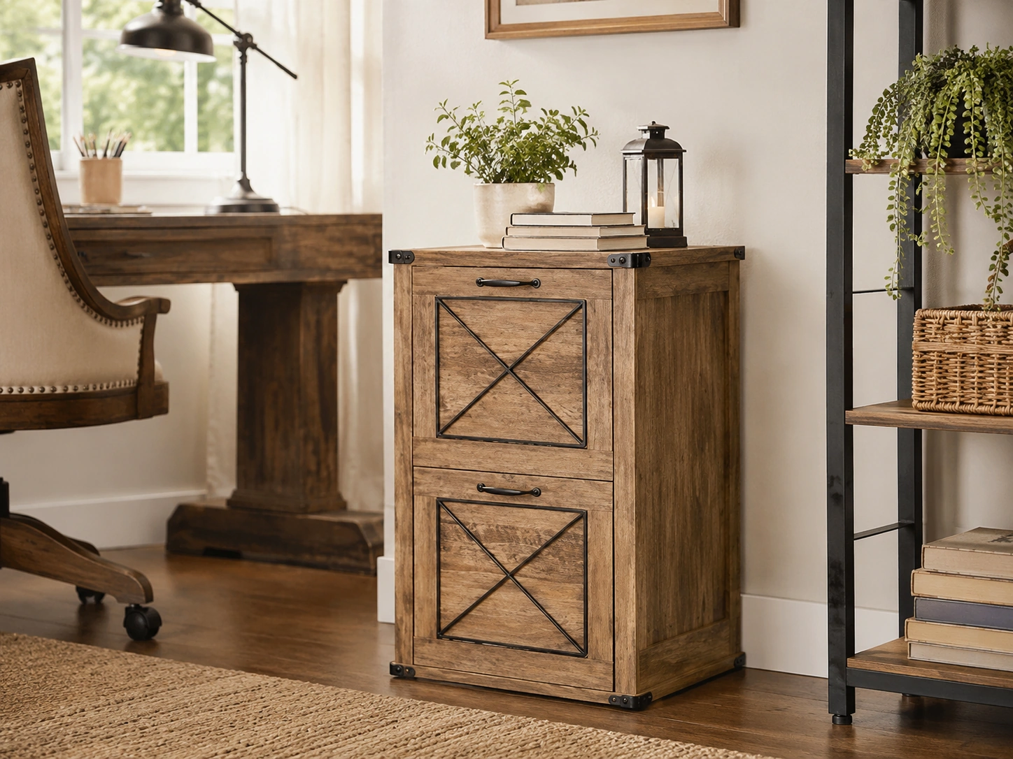 VASAGLE 2-Drawer File Cabinet, Farmhouse Style, Honey Brown and Black