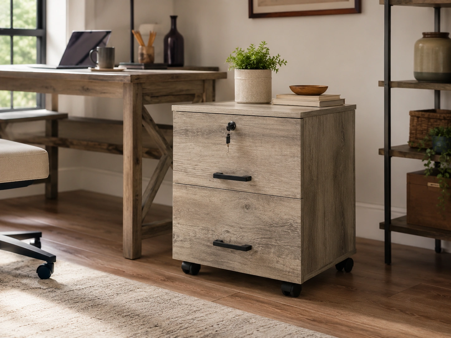 VINGLI 2-Drawer File Cabinet with Lock, Rustic Brown Farmhouse