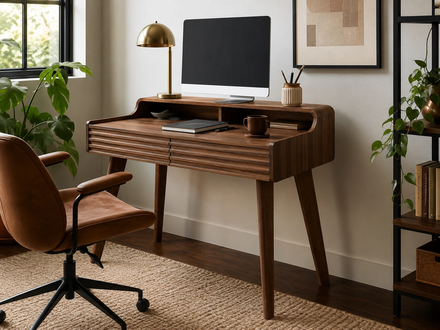 Ucerna Mid-Century Modern Desk 41" Cherry Finish