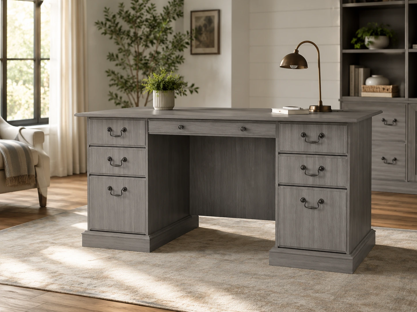 Sauder Palladia L-Shaped Desk with Drawers