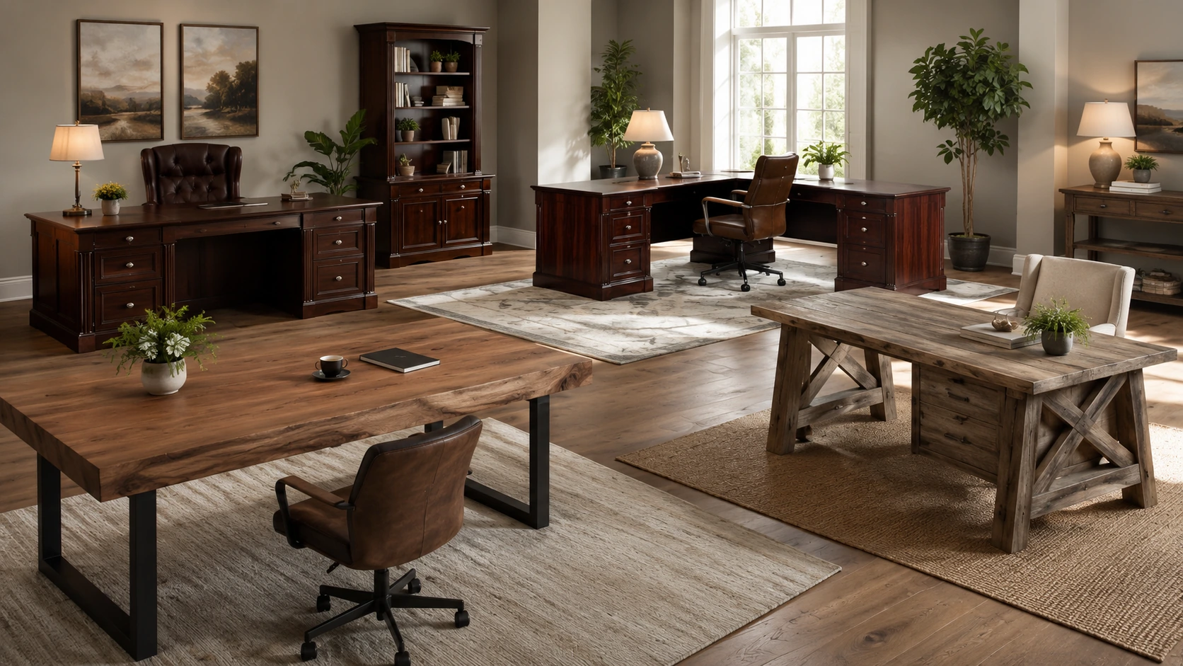 QZYJKJ 55" Solid Wood Computer Desk Executive Real Wood Desk