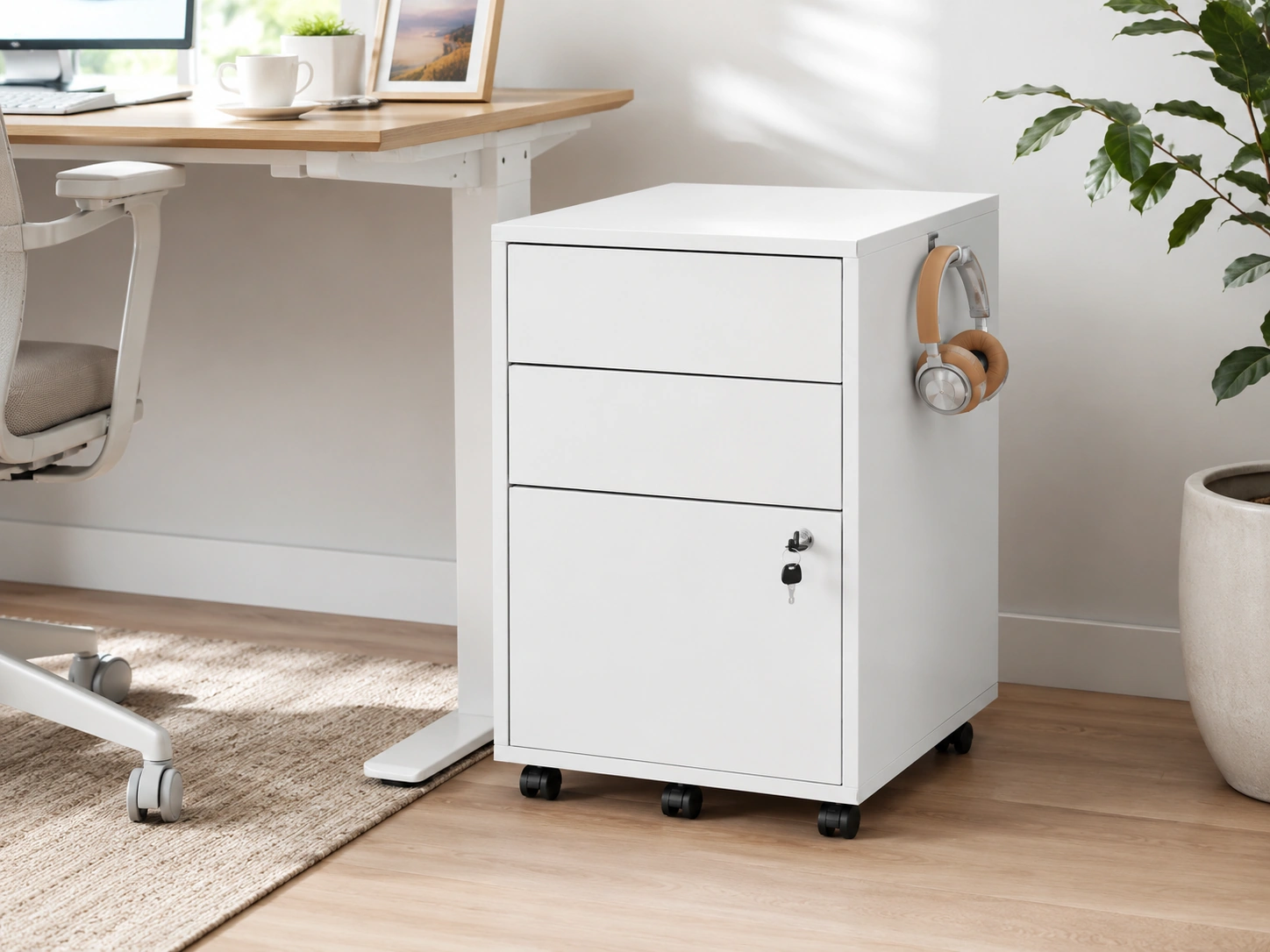 DEVAISE 3 Drawer Mobile File Cabinet with Lock, White