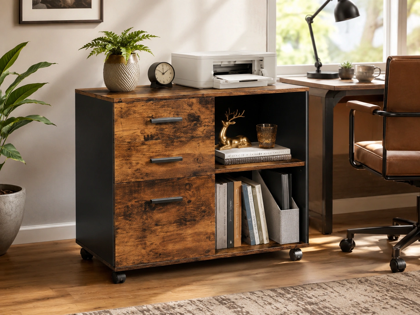 DEVAISE 3 Drawer Mobile File Cabinet, Rustic Brown