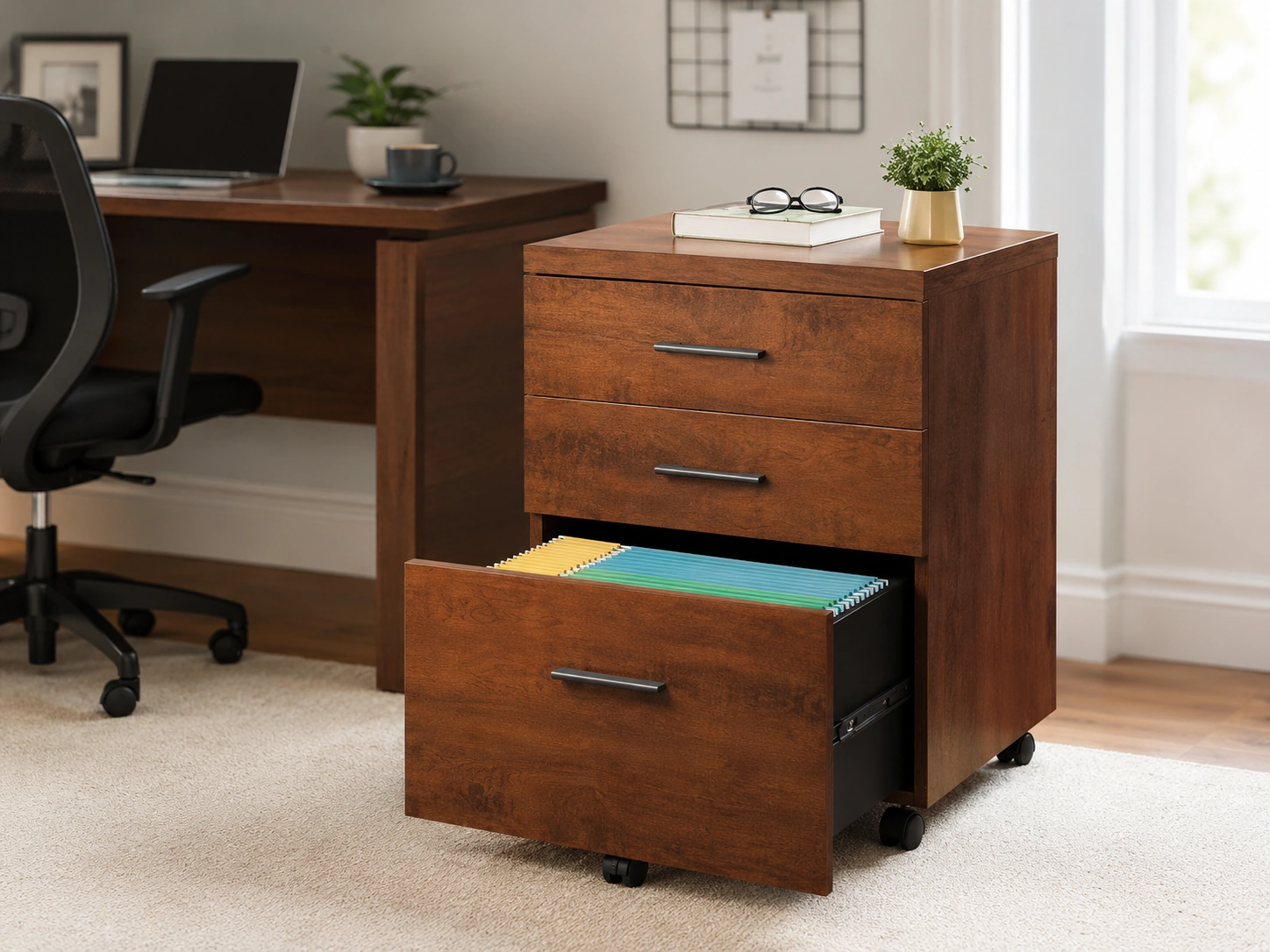 DEVAISE 3 Drawer Mobile File Cabinet, Walnut