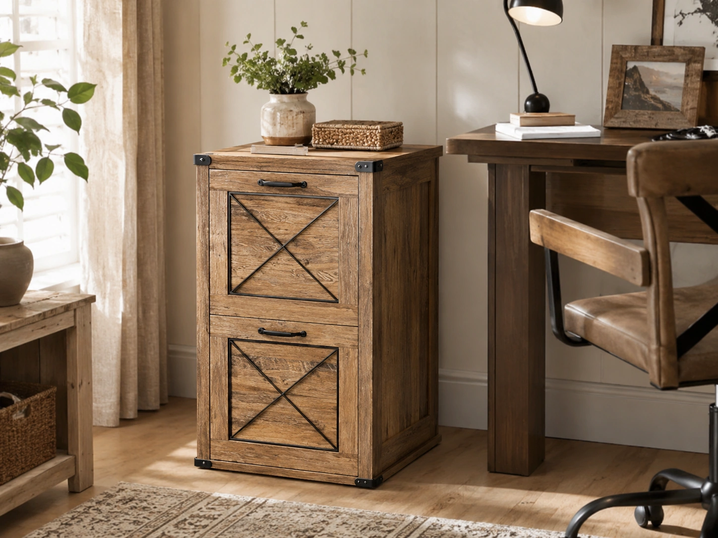 VASAGLE 3-Drawer Honey Brown Farmhouse File Cabinet
