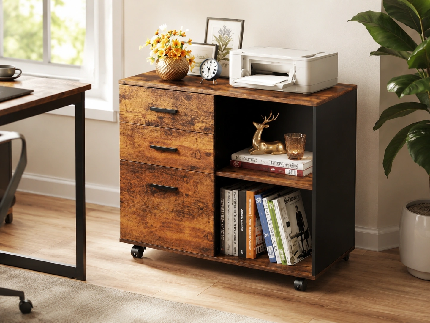 DEVAISE 3 Drawer Mobile File Cabinet, Rustic Brown