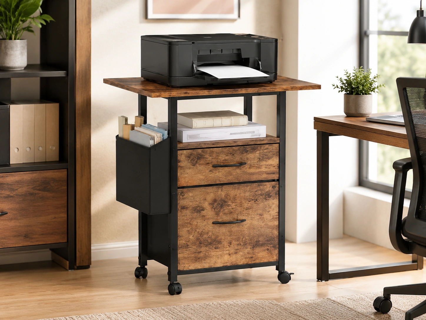 GYIIYUO 2-Drawer File Cabinet with Extended Desktop