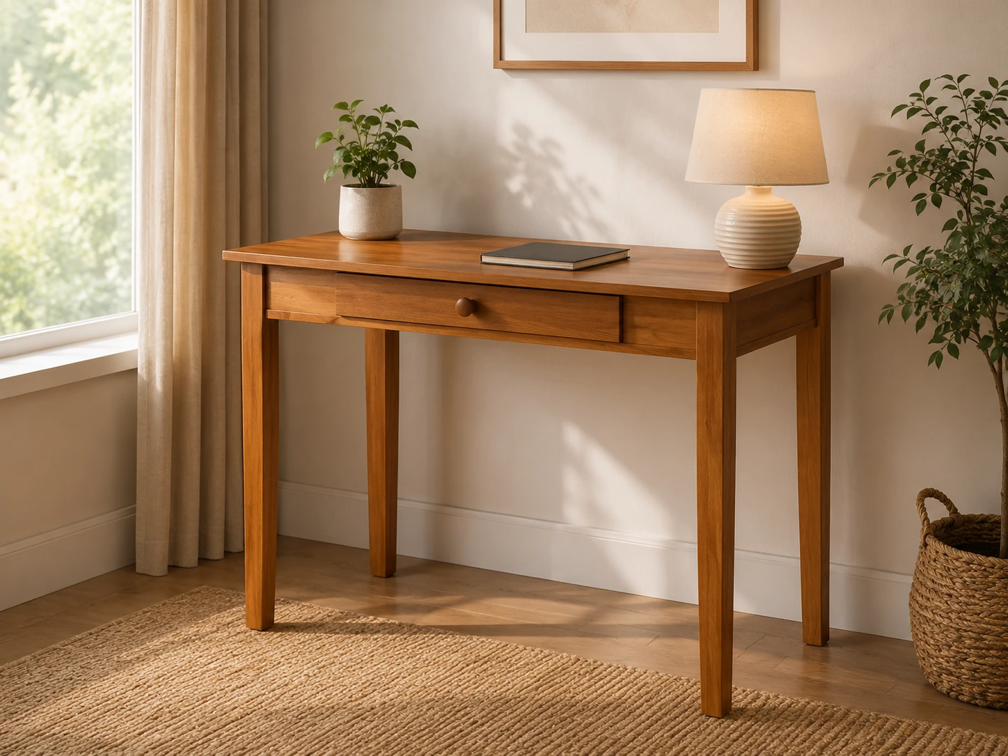 Cttasty Computer Desk with Drawers Solid Wood Writing Desk