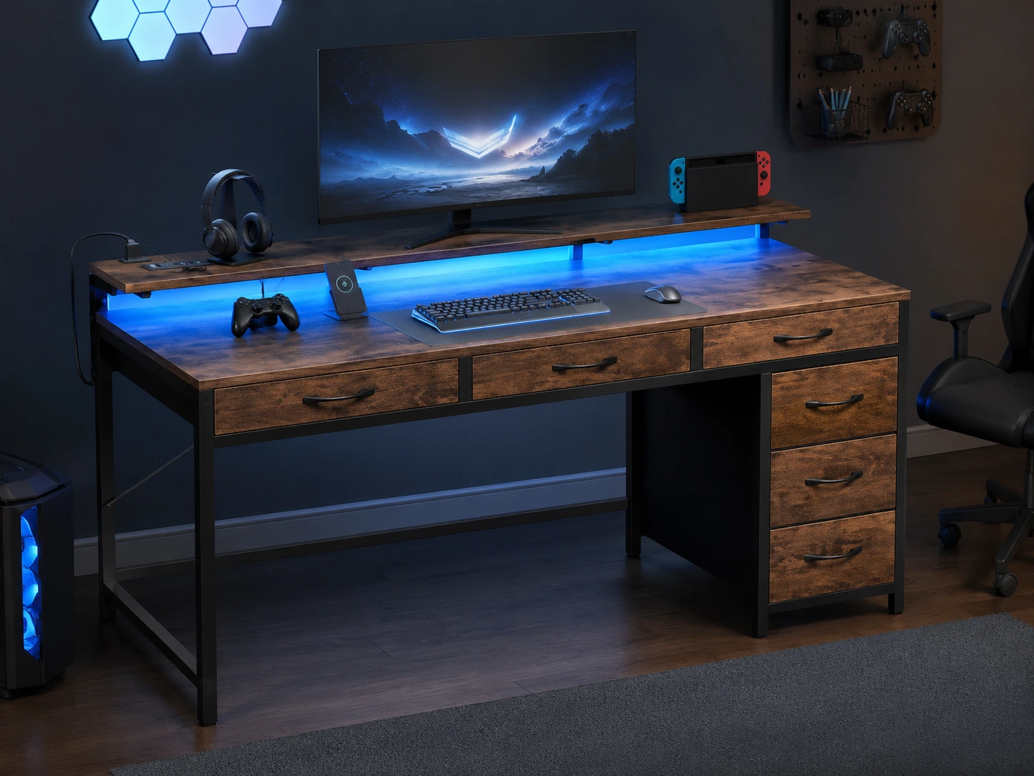 Huuger 47" L-Shaped Office and Gaming Desk with Power Outlets