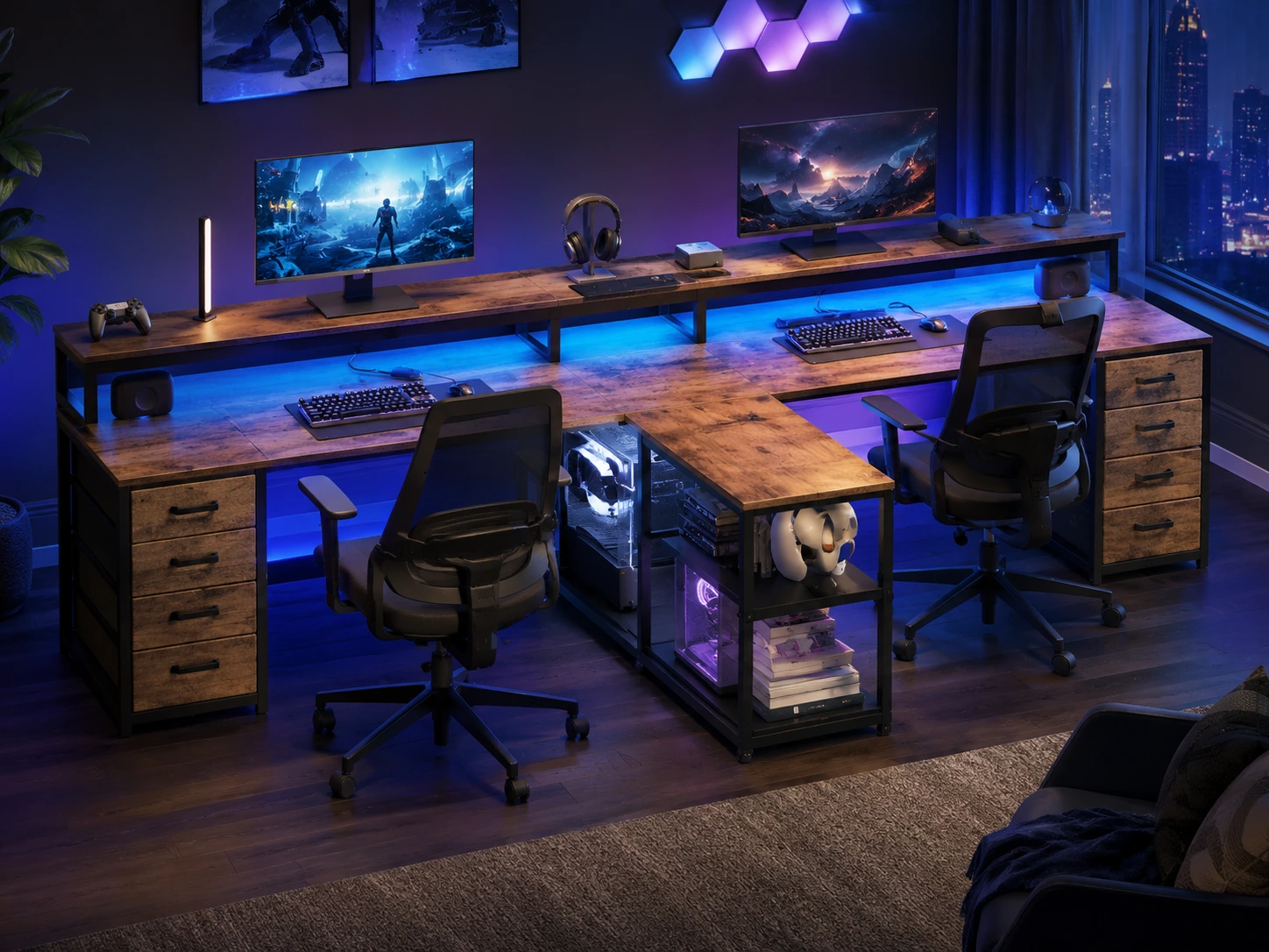 Huuger 63" L-Shaped Desk with Power Outlets and USB-C Port
