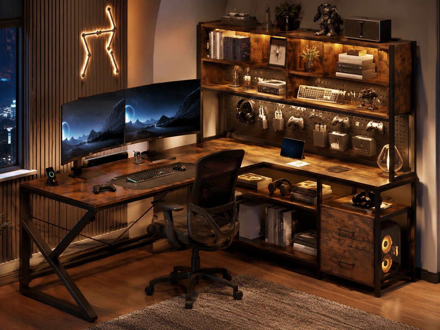 PRAISUN 61" L-Shaped Desk with Power Outlets and USB-C Port
