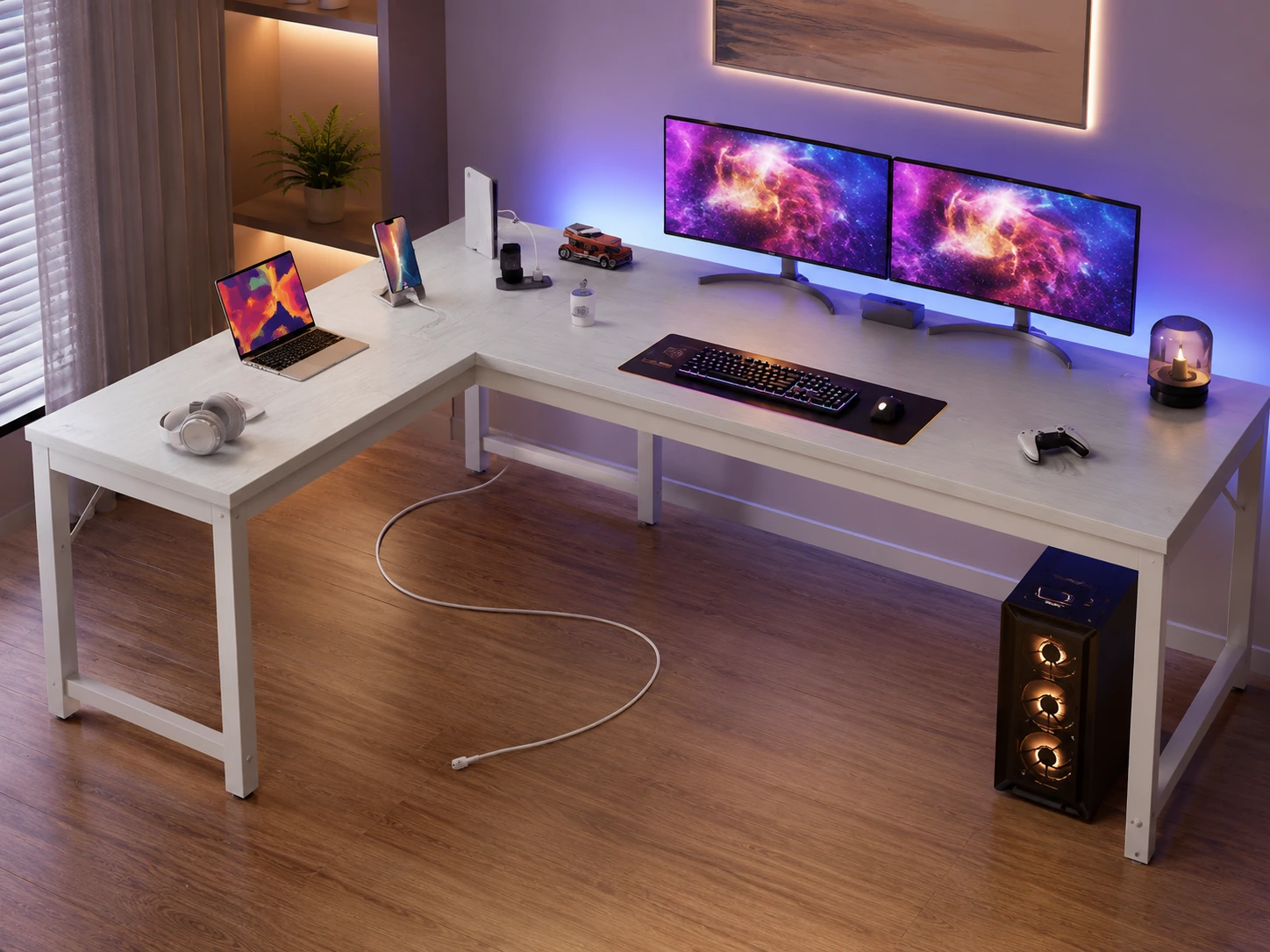 SEDETA 94.5" Gaming Desk with 8 Fabric Drawers - 2-Person Setup