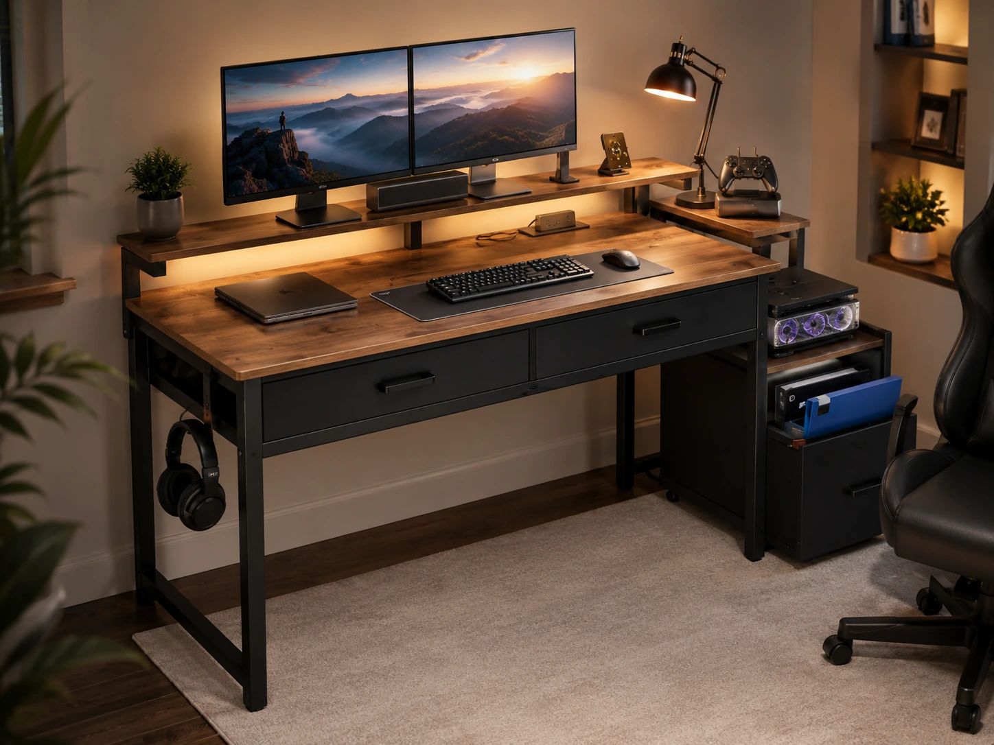 AODK 55" Computer Desk with 4 Drawers and Power Outlet
