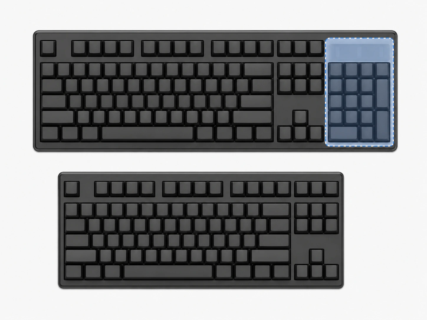TKL keyboard showing exactly what is removed vs full-size
