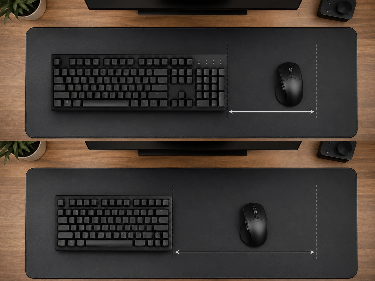 TKL and full-size keyboard width comparison on a desk
