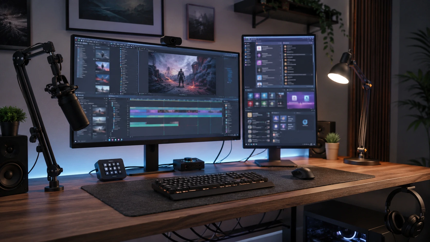 Dual monitor setup for streaming and research workflows