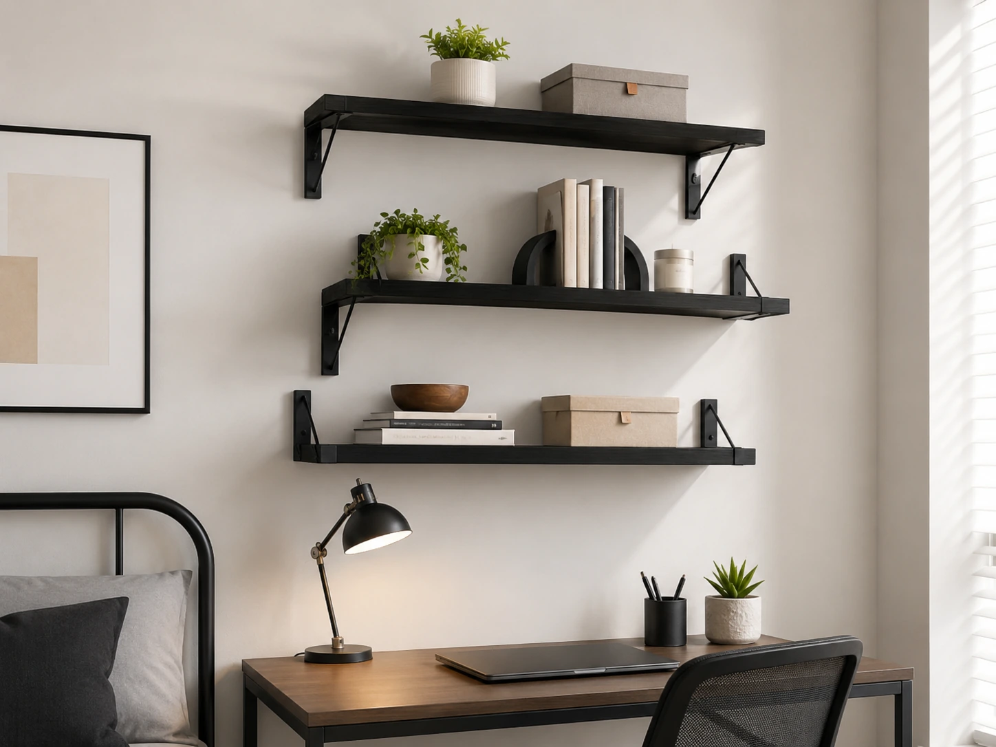 BAYKA Wall Mounted Floating Shelves, Set of 3 -- Black