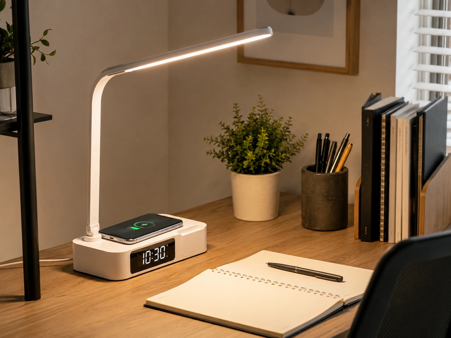 LAOPAO Desk Lamp + Wireless Charger + Clock -- 3-in-1