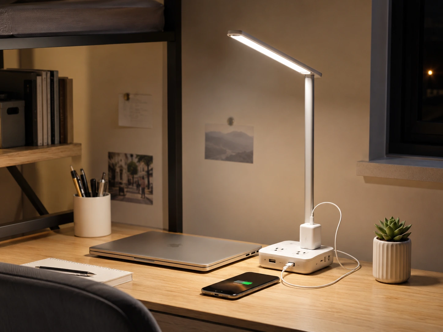 Addtam LED Desk Lamp + Power Strip Combo