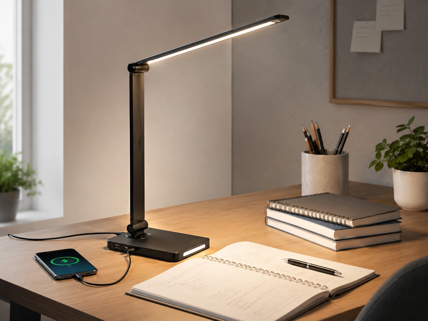LED Desk Lamp + Dual USB Hub