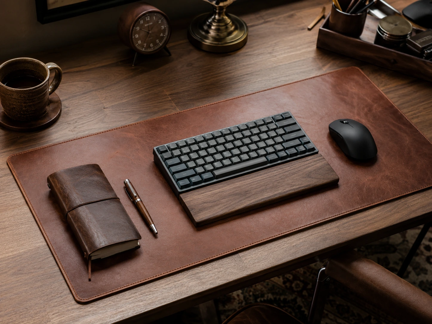 Premium Leather Desk Mat -- Saddle Brown