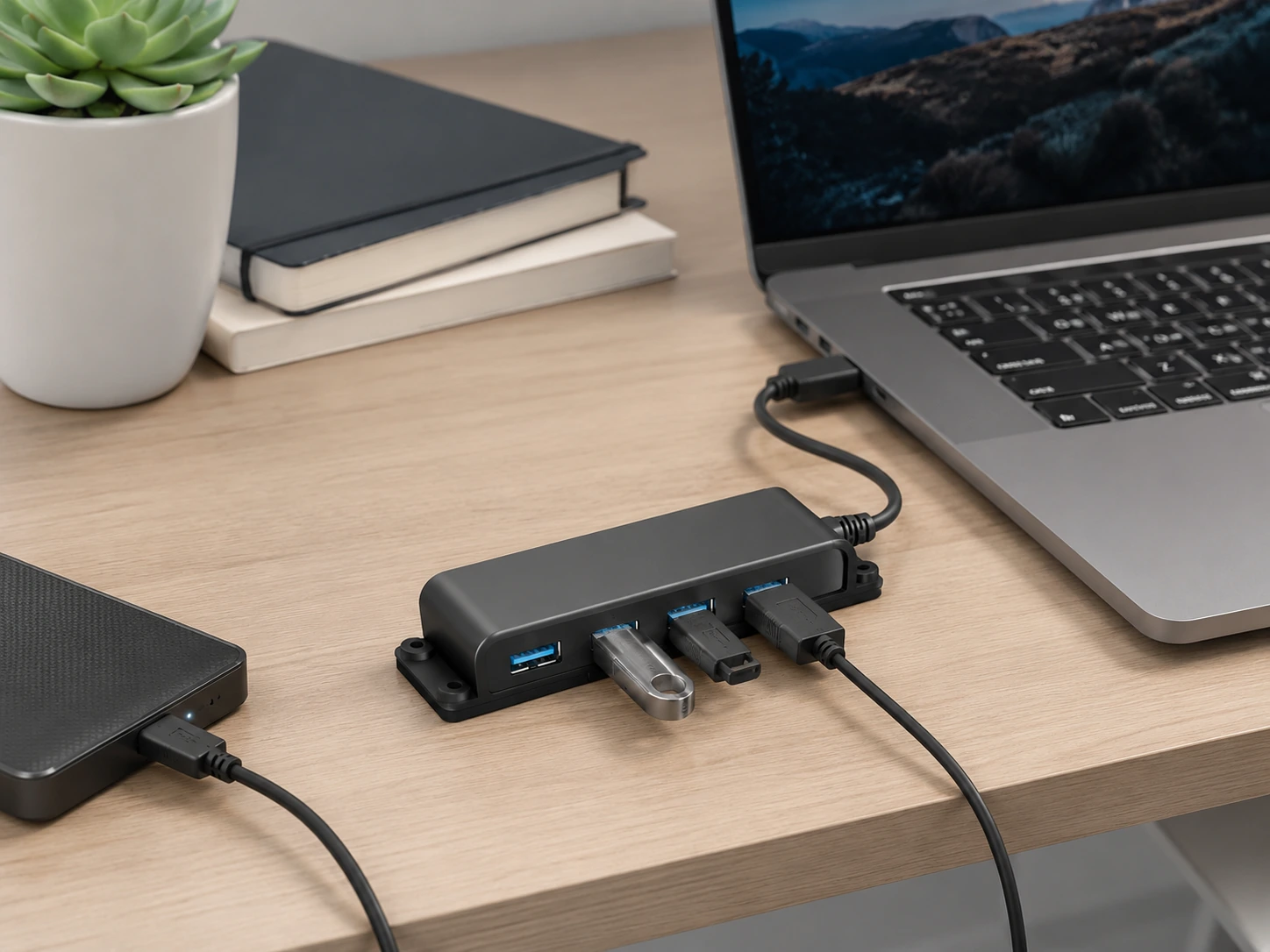 4-Port Portable USB 3.0 Hub (3.3ft Cable)