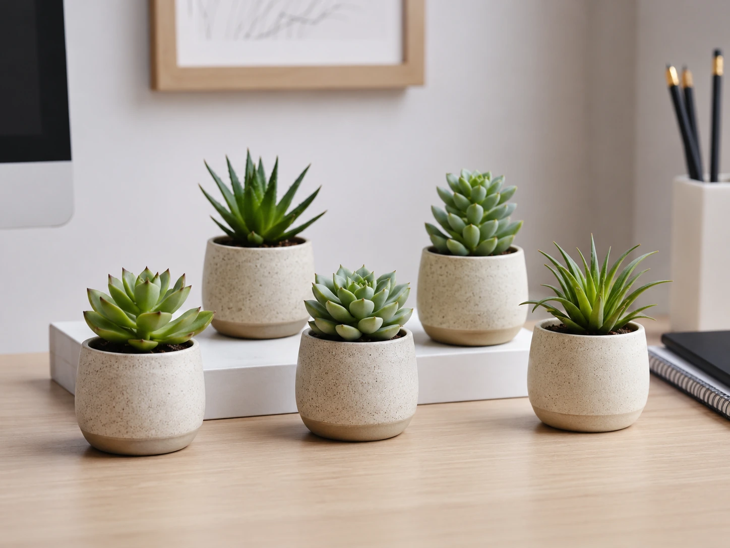 FUNARTY 5pcs Artificial Succulents in Ceramic Pots