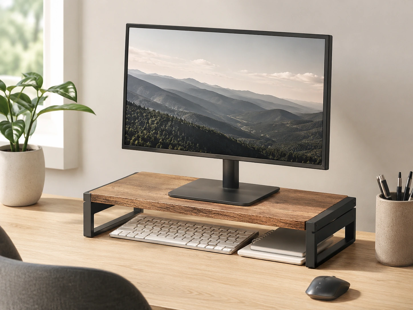 Add a Raised Desktop Shelf for a Second Layer